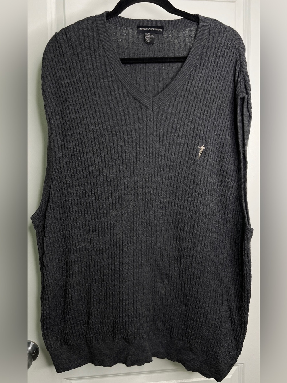 Fairway Outfitters Mens XL Gray Cable Knit V-Neck Sweater Vest Cotton Golf